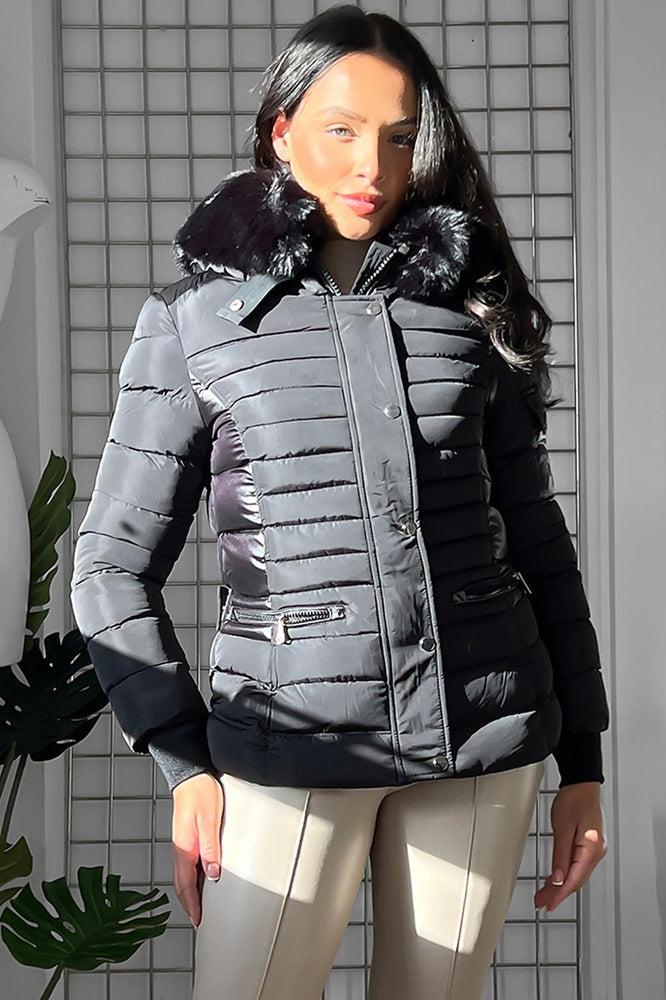 Faux Fur Lined Hood Quilted Jacket-SinglePrice
