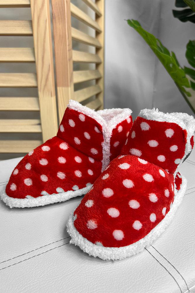 Red White Polka Dot Faux Fur Baby Booties-SinglePrice