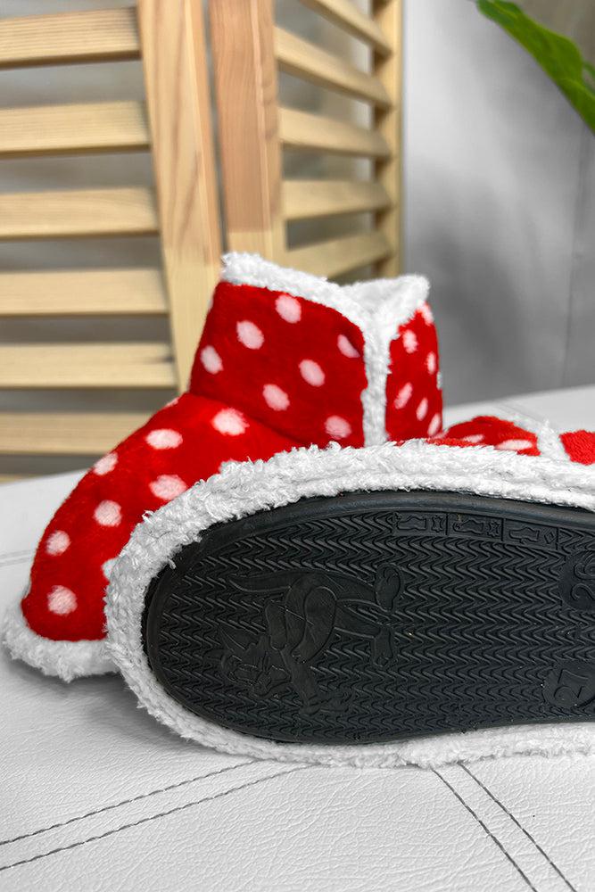 Red White Polka Dot Faux Fur Baby Booties-SinglePrice