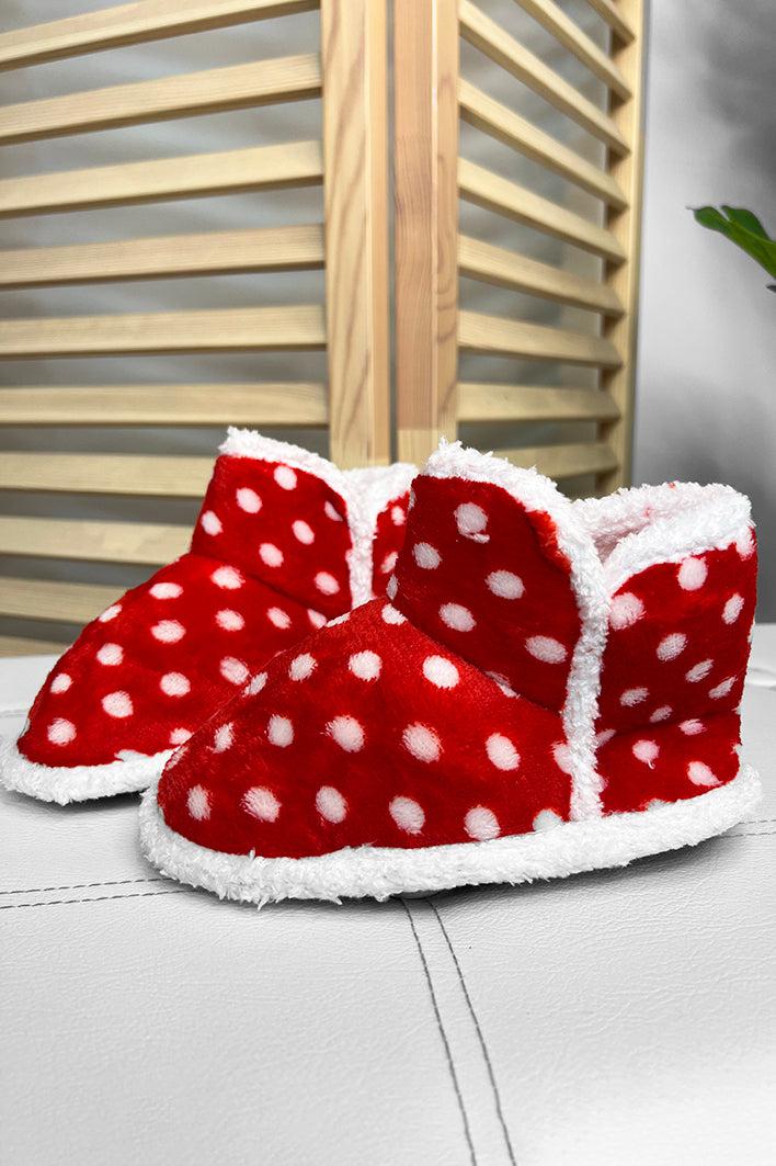 Red White Polka Dot Faux Fur Baby Booties-SinglePrice