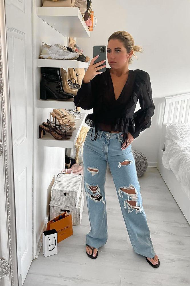 Crushed Chiffon Frilled Blouse-SinglePrice